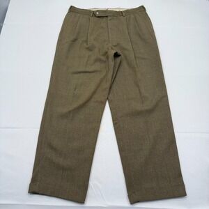 Vintage Corbin 35x29 Men's 100% Wool Pleated Cuffed Dress Pants Brown Straight